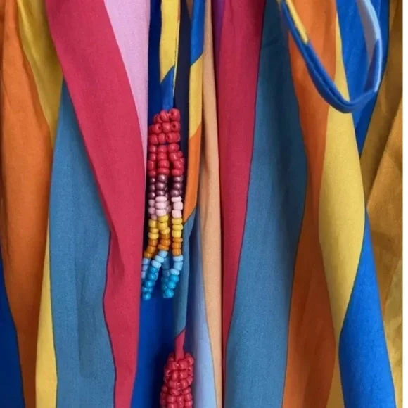 NWT $265 FARM RIO Striped Scarf Maxi Ruffled Dress Sz XS - Picture 10 of 11